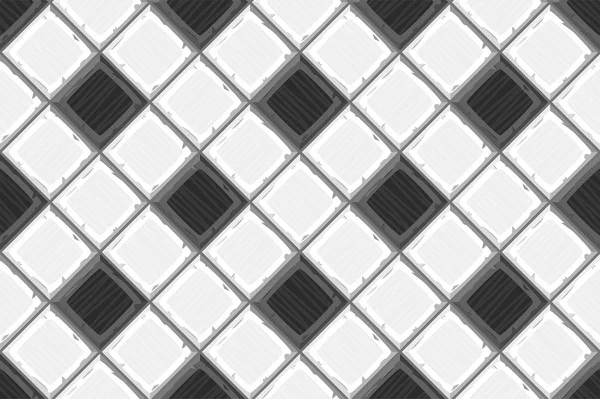 Cartoon main noyer noir et blanc vieille texture de tuiles sans couture diagonale. Illustration vectorielle — Image vectorielle