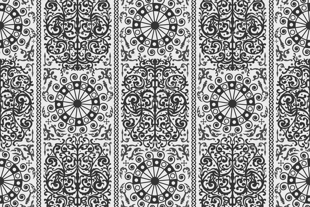 Black and white ancient vintage seamless ornamental texture. Vector illustration
