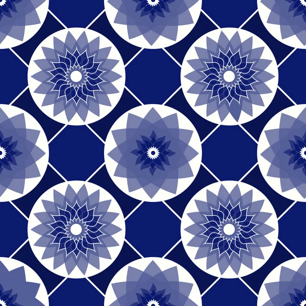 蓝色和白色无缝抽象花卉复古纹理 — 图库照片
