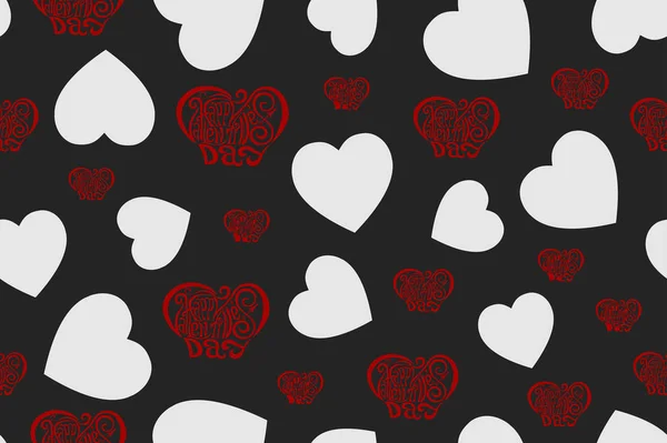 День Святого Валентина Бесшовный Дизайн Шаблона Белый Красный Черном Фоне — стоковое фото