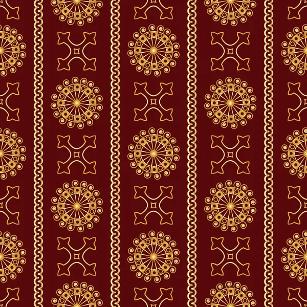 Patrón Ornamental Vintage Dorado Sin Costuras Sobre Fondo Rojo Oscuro —  Fotos de Stock