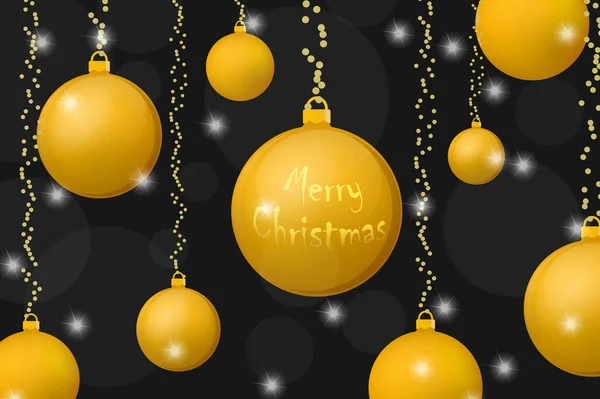 Fondo concepto de Navidad y Año Nuevo. Bolas de Navidad de oro sobre fondo negro brillante — Foto de Stock