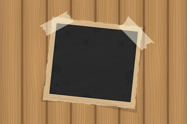 Quadratische alte Rahmenschablone auf Klebeband mit Schatten auf brauner Holzstruktur. Vektorillustration — Stockvektor