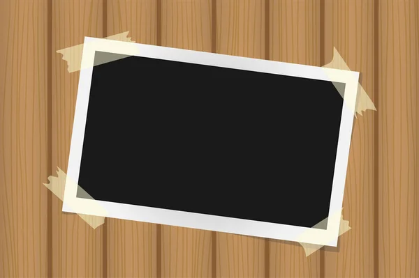 Plantilla de marco cuadrado en cinta adhesiva con sombras en textura de madera marrón. Ilustración vectorial — Vector de stock