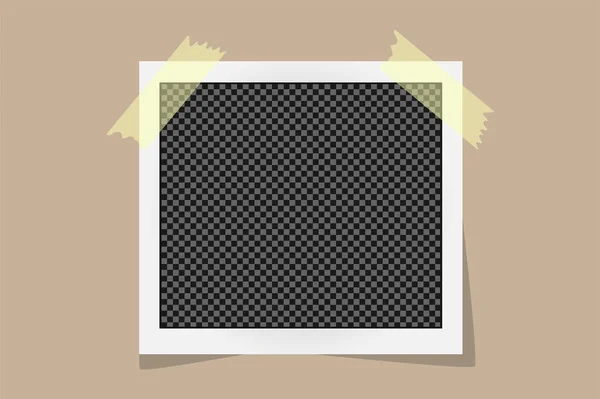 Square frame template on sticky tape with shadows isolated on beige background. Vector illustration — Stock Vector