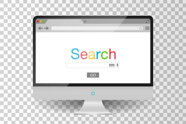 Realistic Metallic Modern Monitor Isolated Browser Search Engine Vector Stock — Stock Vector