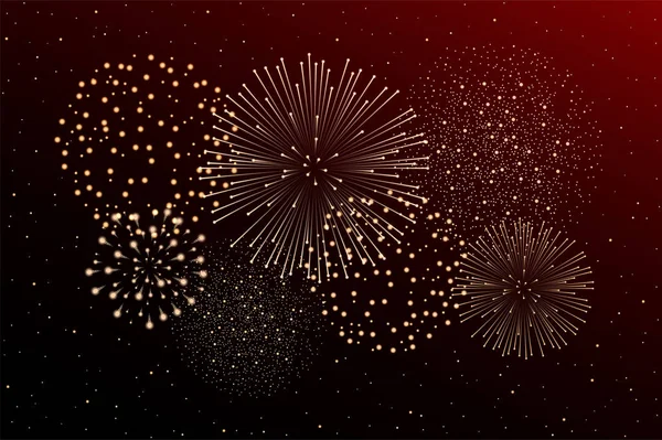 Espectáculo de fuegos artificiales en el fondo del cielo nocturno. Concepto del día de la independencia. Ilustración vectorial — Archivo Imágenes Vectoriales