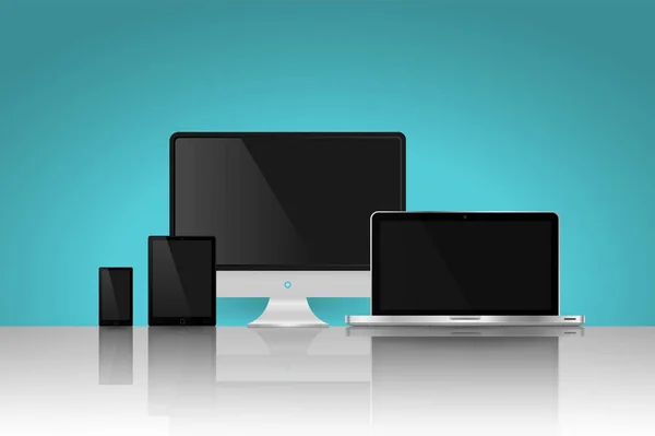 Set of realistic modern digital devices with reflections