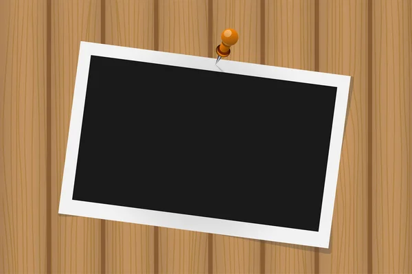 Čtvercový rám šablona na oranžové pin s stíny na hnědé dřevěné textury — Stock fotografie