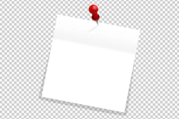 Pegatina de papel de oficina blanco sobre pasador rojo aislado. Ilustración vectorial — Archivo Imágenes Vectoriales