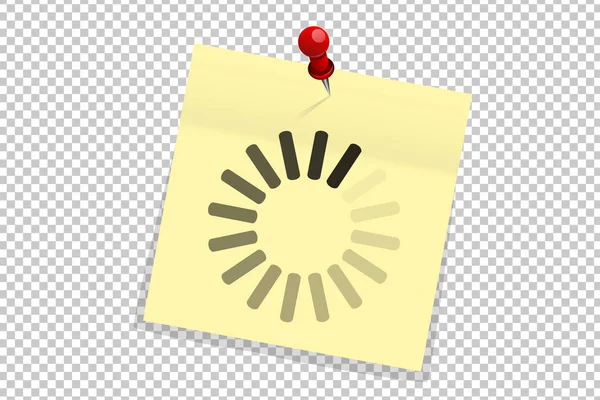 Download of laden van teken op gele kantoor papier sticker op rode pin geïsoleerd. Vectorillustratie — Stockvector