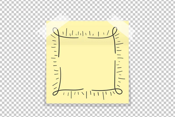 Grunge moldura desenhada à mão no adesivo de papel de escritório amarelo com sombra isolada. Ilustração vetorial —  Vetores de Stock
