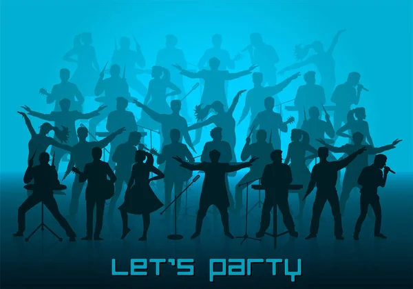 Let's party concept. Set of silhouettes of musicians, singers and dancers. Vector illustration — Stock Vector