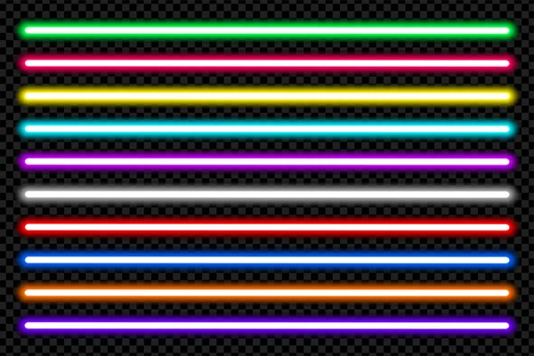 Paquete de luz de tubo de neón aislado sobre fondo transparente. Ilustración vectorial — Archivo Imágenes Vectoriales