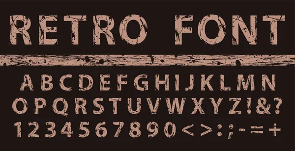 Brown grunge vintage ink font. Old style letters. Vector illustration — Stock Vector