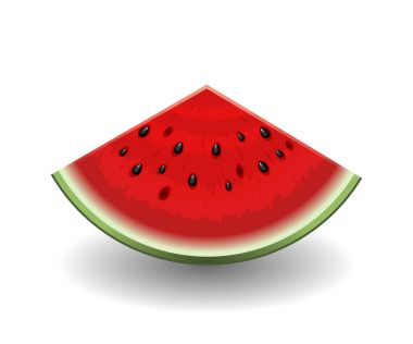  Gerçekçi karpuz dilimi üzerinde beyaz izole. Vektör çizim