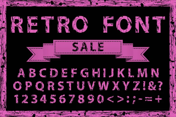 Grunge vintage tinta negro y púrpura fuente. Letras de estilo antiguo. Ilustración vectorial — Vector de stock