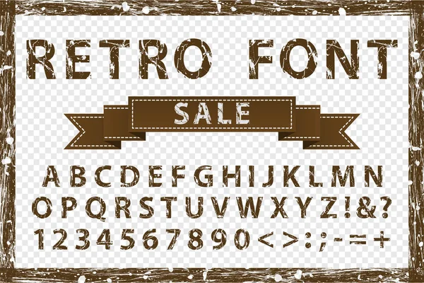 Grunge vintage ink brown and white font. Cartas de estilo antigo. Ilustração vetorial — Vetor de Stock