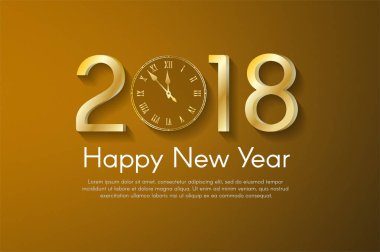 Sarı zemin üzerine altın yeni yıl 2018 kavramı. Vektör tebrik kartı çizim golden numaraları ve vintage saat