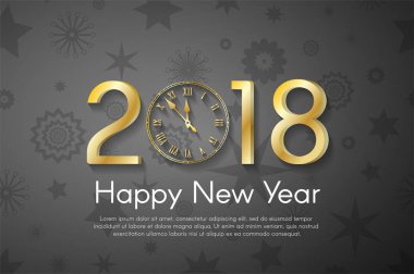 Siyah vintage zemin üzerine altın yeni yıl 2018 kavramı. Vektör tebrik kartı çizim golden numaraları ve vintage saat