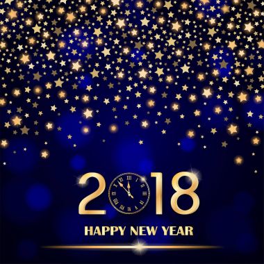 Soyut parlayan sabit yıldızlar mavi ortam arka plan bulanık. Yeni yıl 2018 kavramı. Lüks tasarım. Vektör çizim