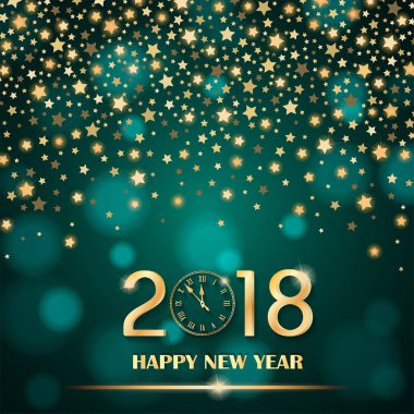 Turkuaz ortam üzerinde soyut parlayan sabit yıldızlar arka plan bulanık. Yeni yıl 2018 kavramı. Lüks tasarım. Vektör çizim