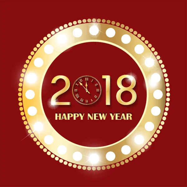 Retro altın ve kırmızı parlayan ışıklar açık siyah arka plan ile daire vintage banner. Yeni yıl 2018 kavramı. Vektör çizim
