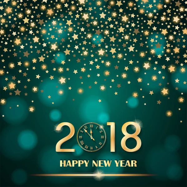 Turkuaz ortam üzerinde soyut parlayan sabit yıldızlar arka plan bulanık. Yeni yıl 2018 kavramı. Lüks tasarım. Vektör çizim