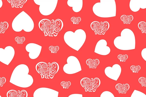 Valentines Day seamless pattern design. White on red background. Vector illustration — Stock Vector