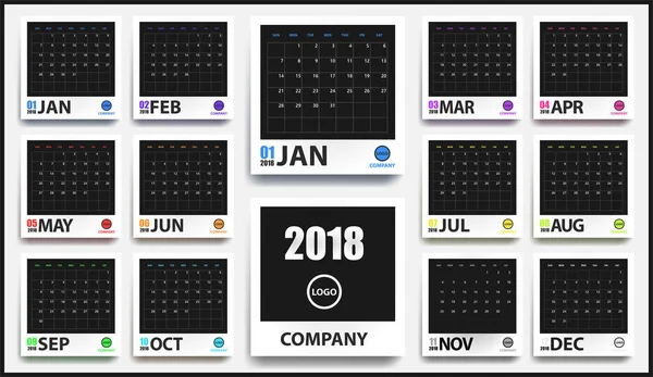 Макет календаря 2018 года в реалистичной фоторамке с изолированной тенью. Организатор мероприятий. Всех размеров. Векторная иллюстрация — стоковый вектор