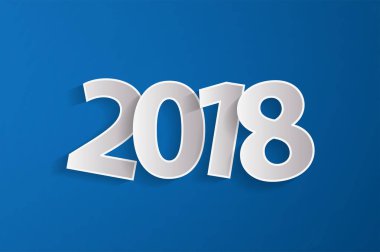  Mutlu yeni yıl 2018 kavramı mavi zemin üzerine kağıt cuted beyaz sayılarla