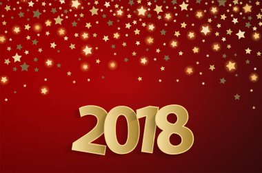  Mutlu yeni yıl 2018 tebrik kartı kavramı altın kağıt cuted beyaz numaraları ile