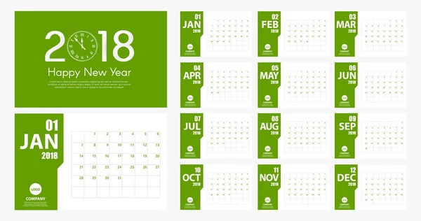2018 Новый год календарь простой современный стиль. Зеленый и белый. Организатор мероприятий. Все размеры — стоковое фото