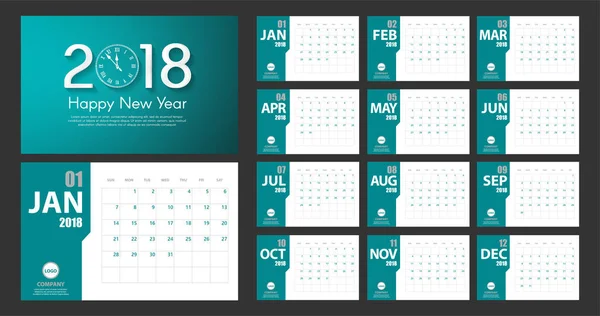 2018 Новый год календарь простой современный стиль. Бирюзовый и белый. Организатор мероприятий. Все размеры — стоковое фото