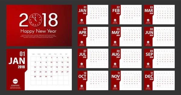 2018 Новый год календарь простой современный стиль. Красное и белое. Организатор мероприятий. Все размеры — стоковое фото