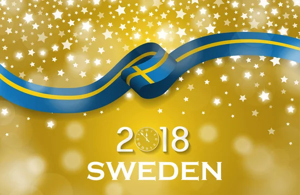 スウェーデンの新年 2018 グリーティング カード高級スタイル国旗リボン コンセプト — ストック写真