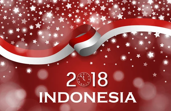 Indonesien nyår 2018 gratulationskort lyx stil flagga ribbon koncept — Stockfoto