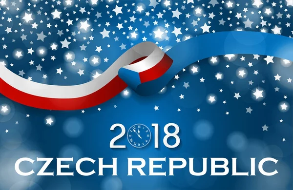 Ano Novo da República Checa 2018 Conceito de fita de bandeira de estilo de luxo do cartão de saudação nacional — Fotografia de Stock