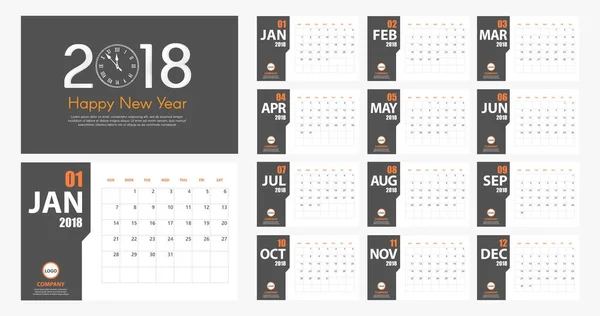 2018 Neujahrskalender einfachen modernen Stil. grau und orange. Eventplaner. alle Größen — Stockfoto