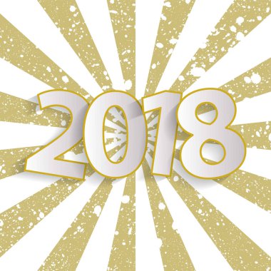 Mutlu yeni yıl 2018 vintage tebrik kartı konseptiyle kağıt cuted beyaz numaraları. Vektör çizim