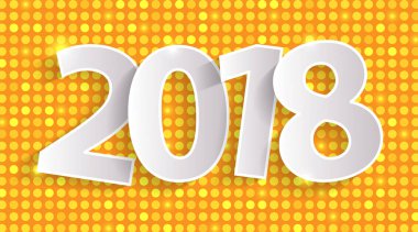Mutlu yeni yıl 2018 parlak tebrik kartı konseptiyle kağıt cuted beyaz numaraları. Vektör çizim