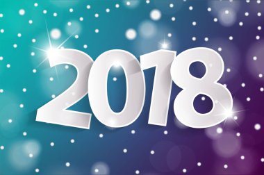  Mutlu yeni yıl 2018 tebrik kartı konseptiyle kağıt cuted beyaz numaraları. Vektör çizim