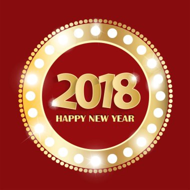 Mutlu yeni yıl 2018 tebrik kartı konseptiyle altın cuted beyaz numaraları. Vektör çizim