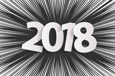  Noel ve yeni yıl 2018 siyah kart kavramı üzerinde radyal çizgiler çizgi roman artalanları tarzı. Vektör çizim