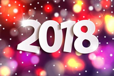  2018 tebrik kartı kavramı üzerinde kağıt cuted beyaz sayılarla parlak arka plan parıldıyor. Vektör çizim