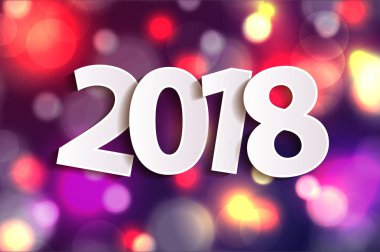  2018 tebrik kartı kavramı üzerinde kağıt cuted beyaz sayılarla parlak arka plan parıldıyor. Vektör çizim