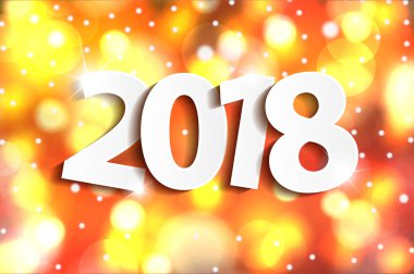 2018 tebrik kartı kavramı üzerinde kağıt cuted beyaz sayılarla parlak arka plan parıldıyor. Vektör çizim