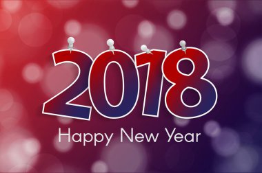  Mutlu yeni yıl 2018 tebrik kartı konseptiyle kağıt cuted beyaz sayı pimleri üzerine. Vektör çizim