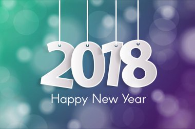  Mutlu yeni yıl 2018 tebrik kartı konseptiyle halatlar üzerinde kağıt cuted beyaz numaraları. Vektör çizim