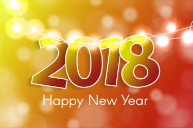  Kağıt cuted beyaz numaraları gerçekçi Noel ile yılbaşı 2018 kavramı kırmızı ve mavi arka plan dekorasyon ışıklar. Tebrik kartları için. Vektör çizim